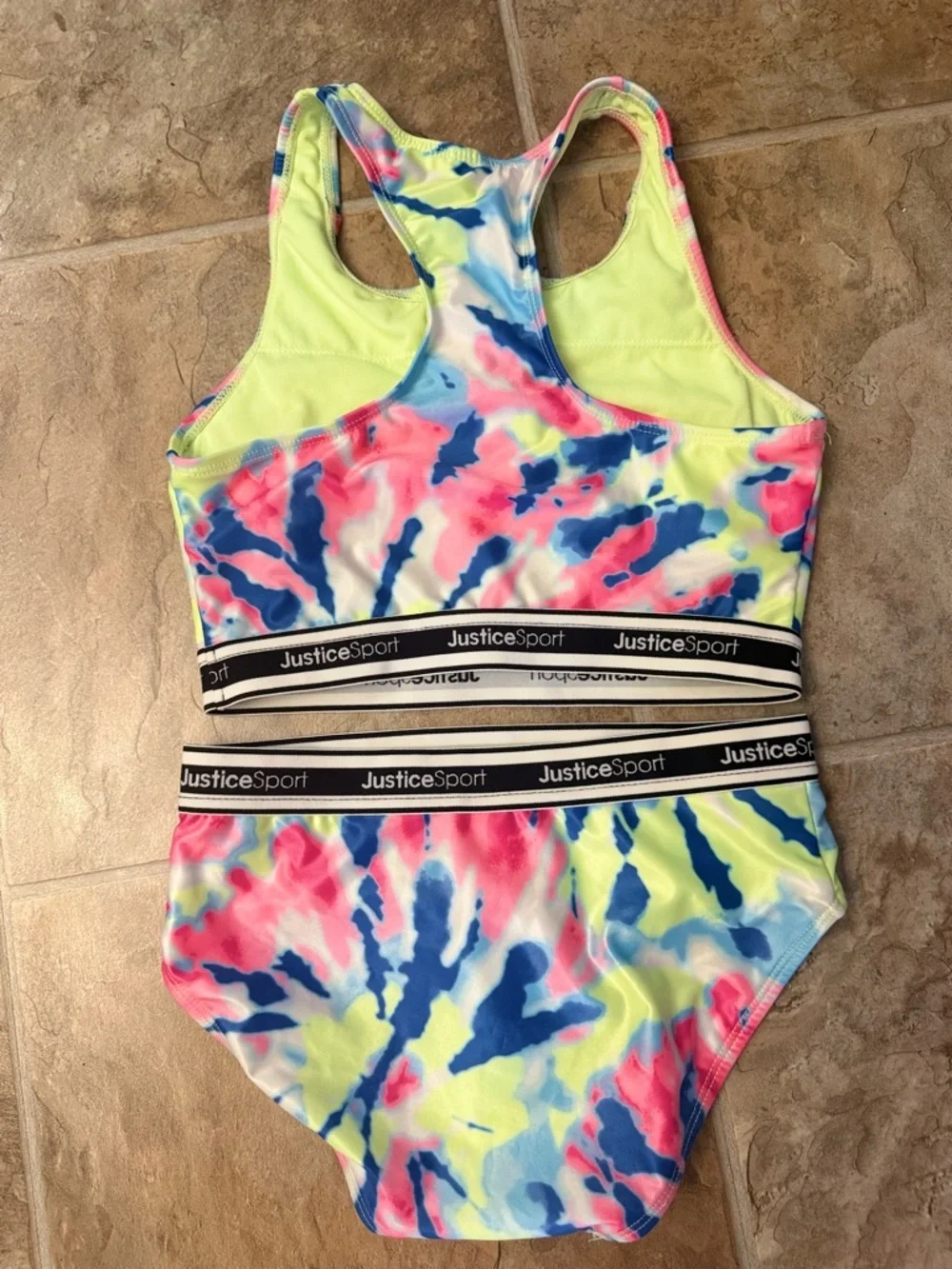 ❤️Justice Sport Tie Dye Bikini Set Girls Sz 12/14 Neon Swimsuit Colorful Summer